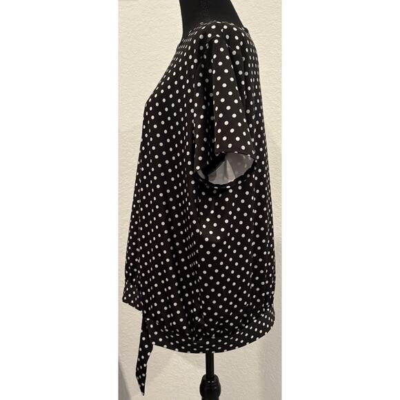 Lands' End Black and White Polka Dot Side Tie Top Blouse Shirt Women Size 1X - Picture 2 of 4